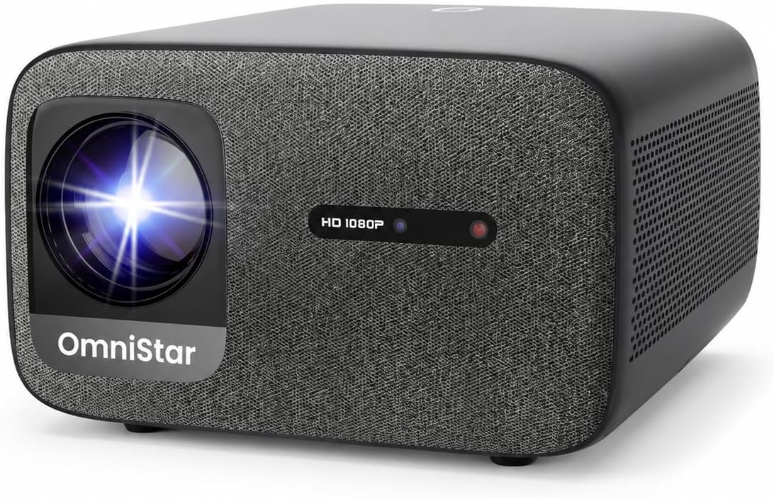 OmniStar L80 Projector met WiFi en Bluetooth, 1500 ANSI lumen Native 1080P Video Projector met 4K-ondersteuning, Auto Focus/Keystone, 2x15W Speakers, 200" Display, Compatibel met iOS/Android/TV Stick