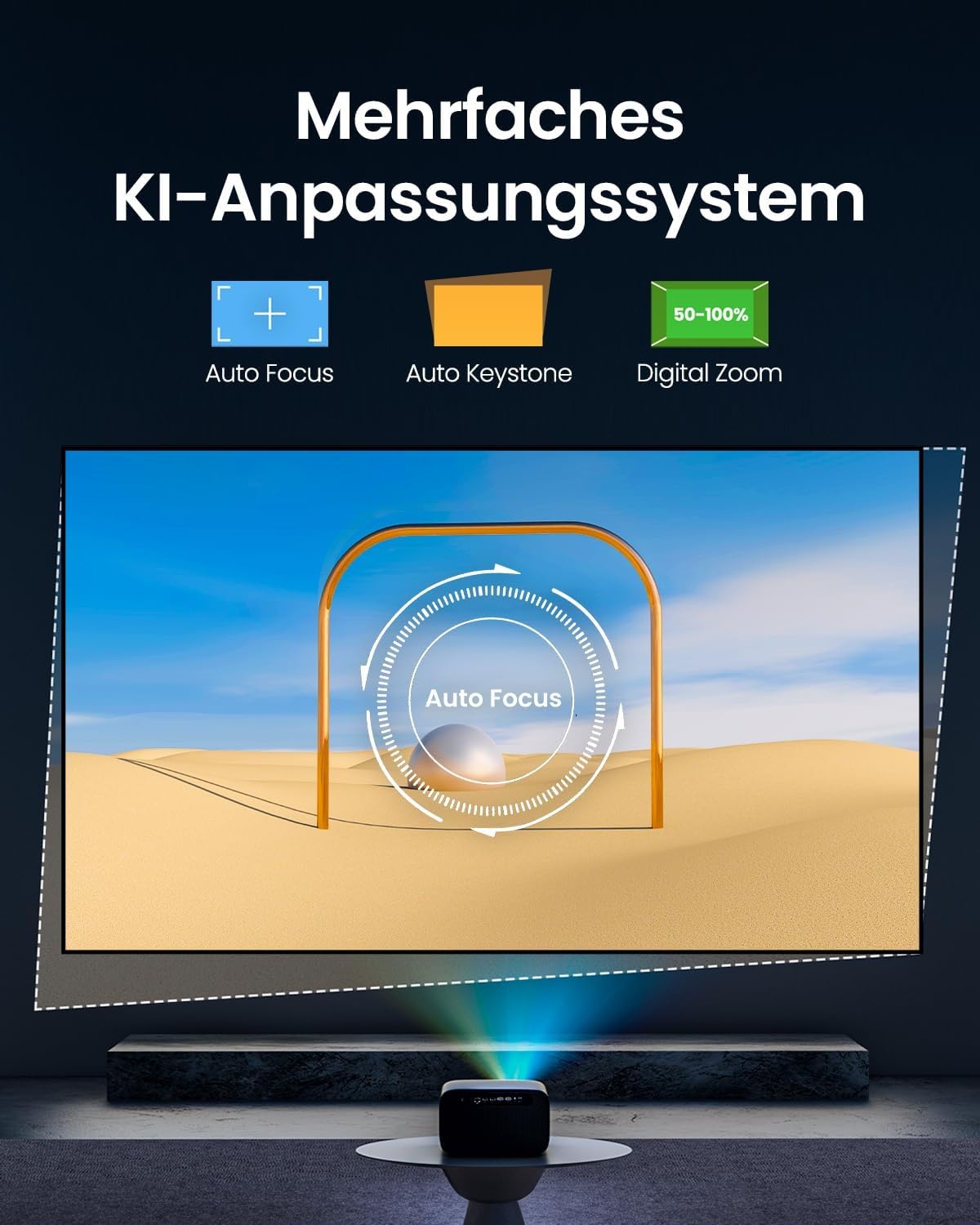 OmniStar L80 Projector met WiFi en Bluetooth, 1500 ANSI lumen Native 1080P Video Projector met 4K-ondersteuning, Auto Focus/Keystone, 2x15W Speakers, 200" Display, Compatibel met iOS/Android/TV Stick