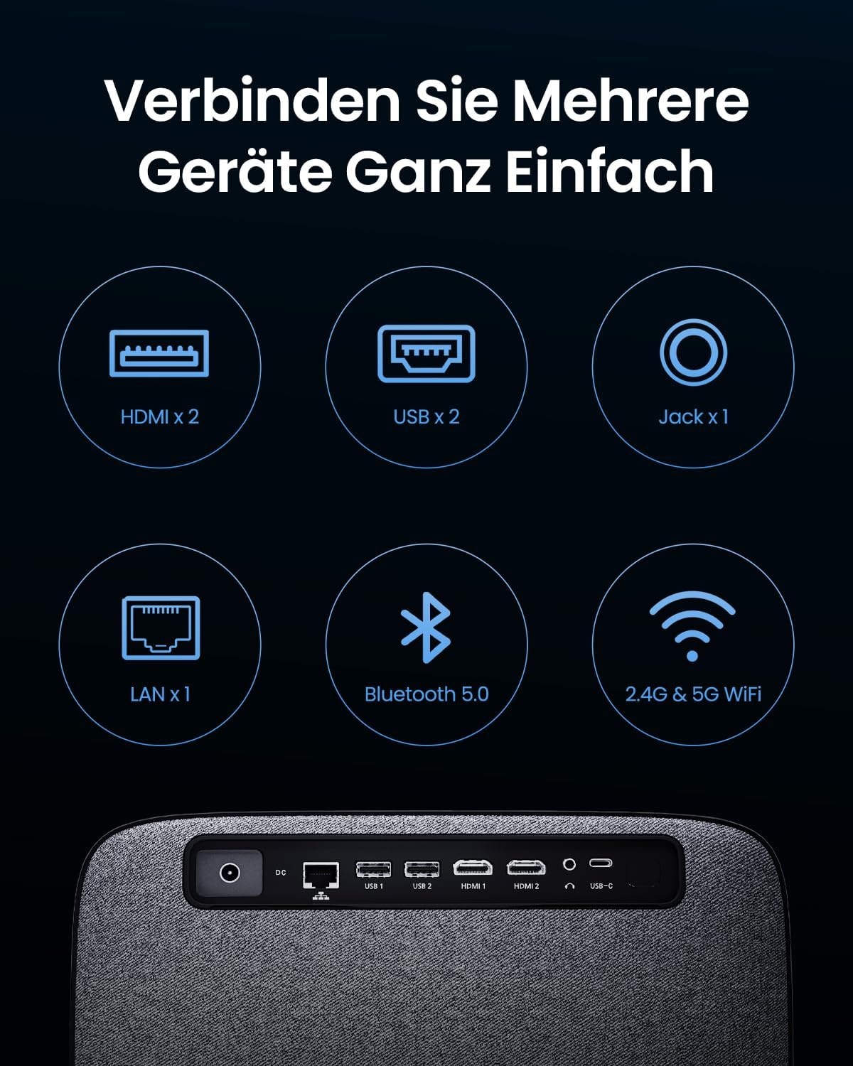 OmniStar L80 Projector met WiFi en Bluetooth, 1500 ANSI lumen Native 1080P Video Projector met 4K-ondersteuning, Auto Focus/Keystone, 2x15W Speakers, 200" Display, Compatibel met iOS/Android/TV Stick