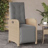 vidaXL Tuinstoel verstelbaar met voetensteun poly rattan gemengd beige
