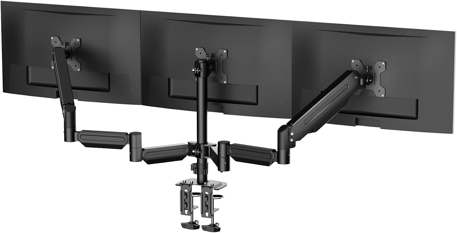 suptek Triple Monitor Mount, 3 Monitor Desk Mount voor Computerschermen tot 27 inch, Triple Monitor Arm Mount met Gasveer, Geschikt voor maximaal 13 pond, MD8003