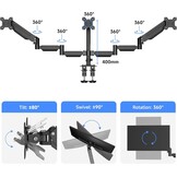 suptek Triple Monitor Mount, 3 Monitor Desk Mount voor Computerschermen tot 27 inch, Triple Monitor Arm Mount met Gasveer, Geschikt voor maximaal 13 pond, MD8003