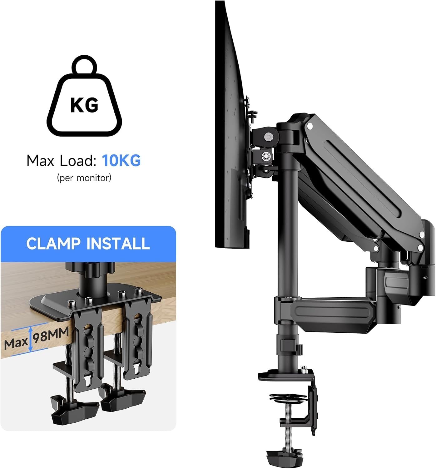 suptek Triple Monitor Mount, 3 Monitor Desk Mount voor Computerschermen tot 27 inch, Triple Monitor Arm Mount met Gasveer, Geschikt voor maximaal 13 pond, MD8003