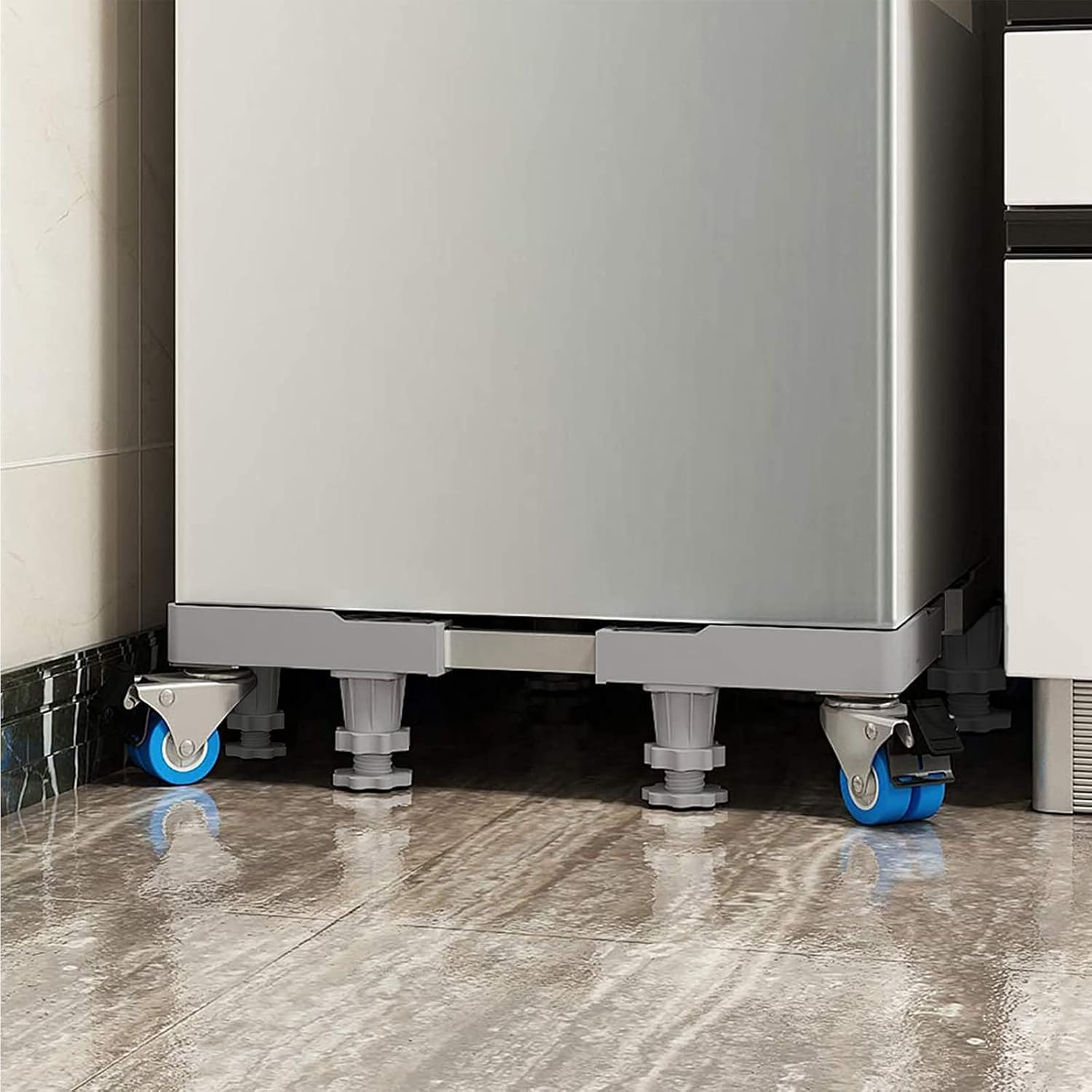 NIUXX Wasmachinebasis met 4 Wielen, wasmachine onderstel verstelbaar, basis voor wasmachine, max. 350 kg, verstelbare breedte 42-66 cm, hoogte 10-13 cm wasmachine voeten