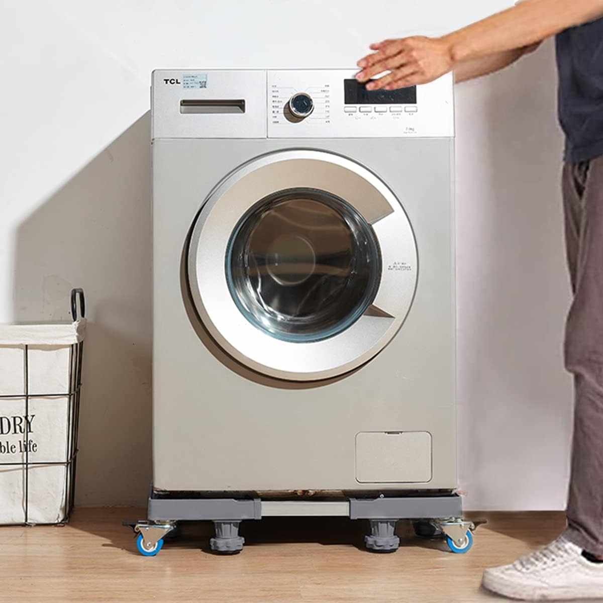 NIUXX Wasmachinebasis met 4 Wielen, wasmachine onderstel verstelbaar, basis voor wasmachine, max. 350 kg, verstelbare breedte 42-66 cm, hoogte 10-13 cm wasmachine voeten