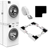 NIUXX Universeel verbindingsframe set voor wasmachine en droger, tusseninbouwframe kit voor 46-66 cm wasmachine-droger, stapelbouwset met ratelkabel, tusseninbouwset voor bijkeuken