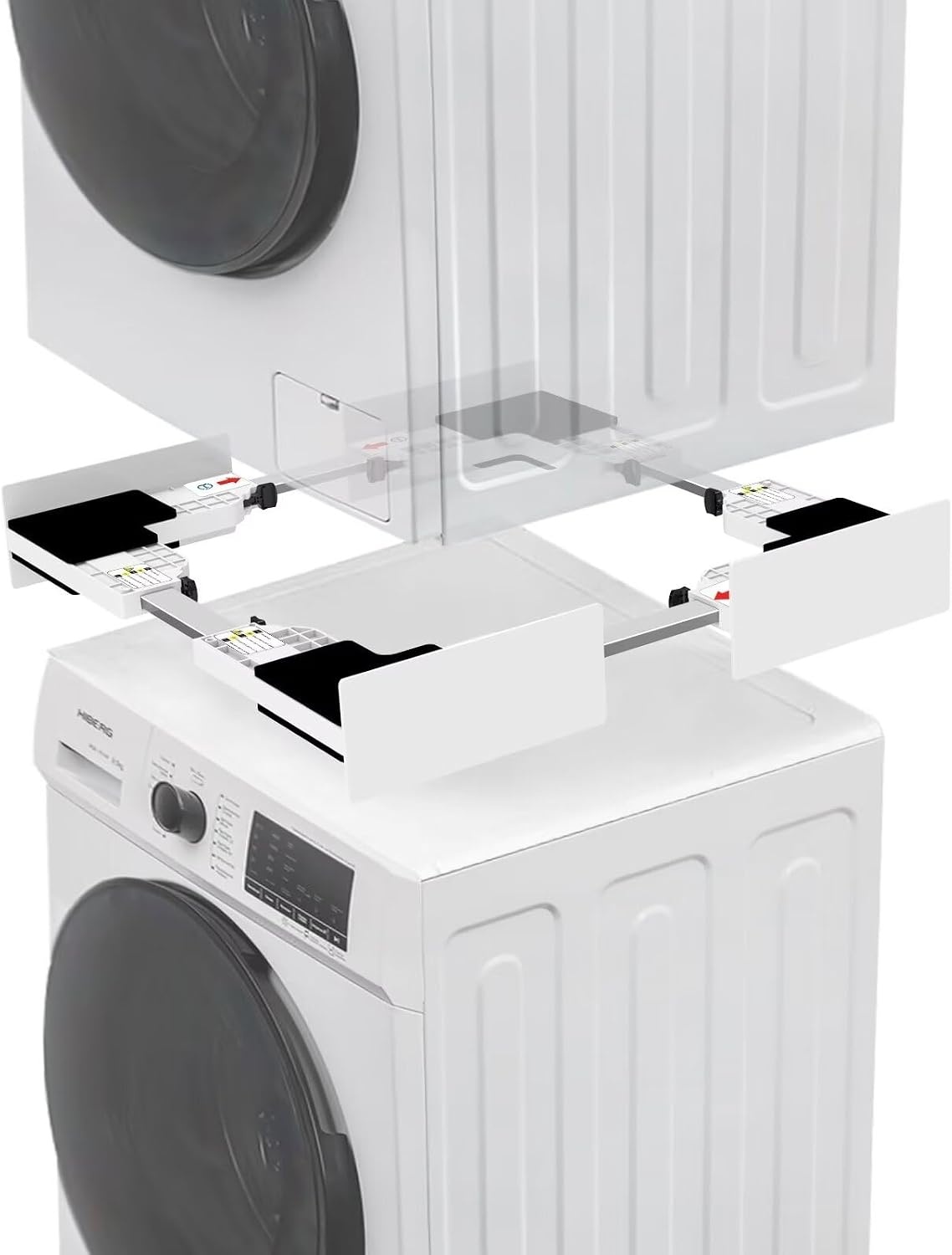 NIUXX Universeel verbindingsframe set voor wasmachine en droger, tusseninbouwframe kit voor 46-66 cm wasmachine-droger, stapelbouwset met ratelkabel, tusseninbouwset voor bijkeuken
