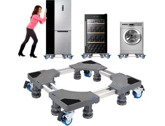 NIUXX Verstelbaar Wasmachineonderstel met 4 Wielen - Max. 400 kg - Breedte 53-68 cm - Hoogte 9.5-12.5 cm - Grijs