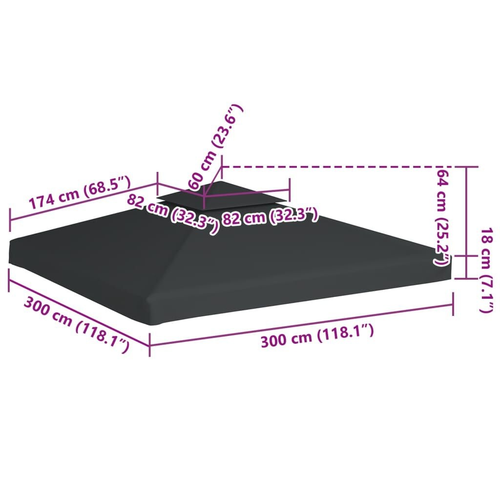 vidaXL Vervangend tentdoek prieel 310 g/m² 3x3 m donkergrijs