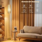 Rayofly Staande lamp, goud, woonkamer, dimbare tafellamp met afstandsbediening, app-bediening, rotan vloerlamp met lampenkap van rotan en linnen, vloerlamp voor slaapkamer