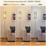 Rayofly Staande lamp, goud, woonkamer, dimbare tafellamp met afstandsbediening, app-bediening, rotan vloerlamp met lampenkap van rotan en linnen, vloerlamp voor slaapkamer