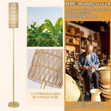 Rayofly Staande lamp, goud, woonkamer, dimbare tafellamp met afstandsbediening, app-bediening, rotan vloerlamp met lampenkap van rotan en linnen, vloerlamp voor slaapkamer