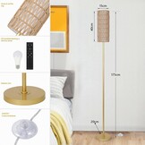 Rayofly Staande lamp, goud, woonkamer, dimbare tafellamp met afstandsbediening, app-bediening, rotan vloerlamp met lampenkap van rotan en linnen, vloerlamp voor slaapkamer