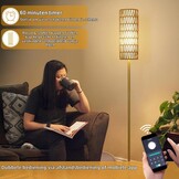 Rayofly Staande lamp, goud, woonkamer, dimbare tafellamp met afstandsbediening, app-bediening, rotan vloerlamp met lampenkap van rotan en linnen, vloerlamp voor slaapkamer