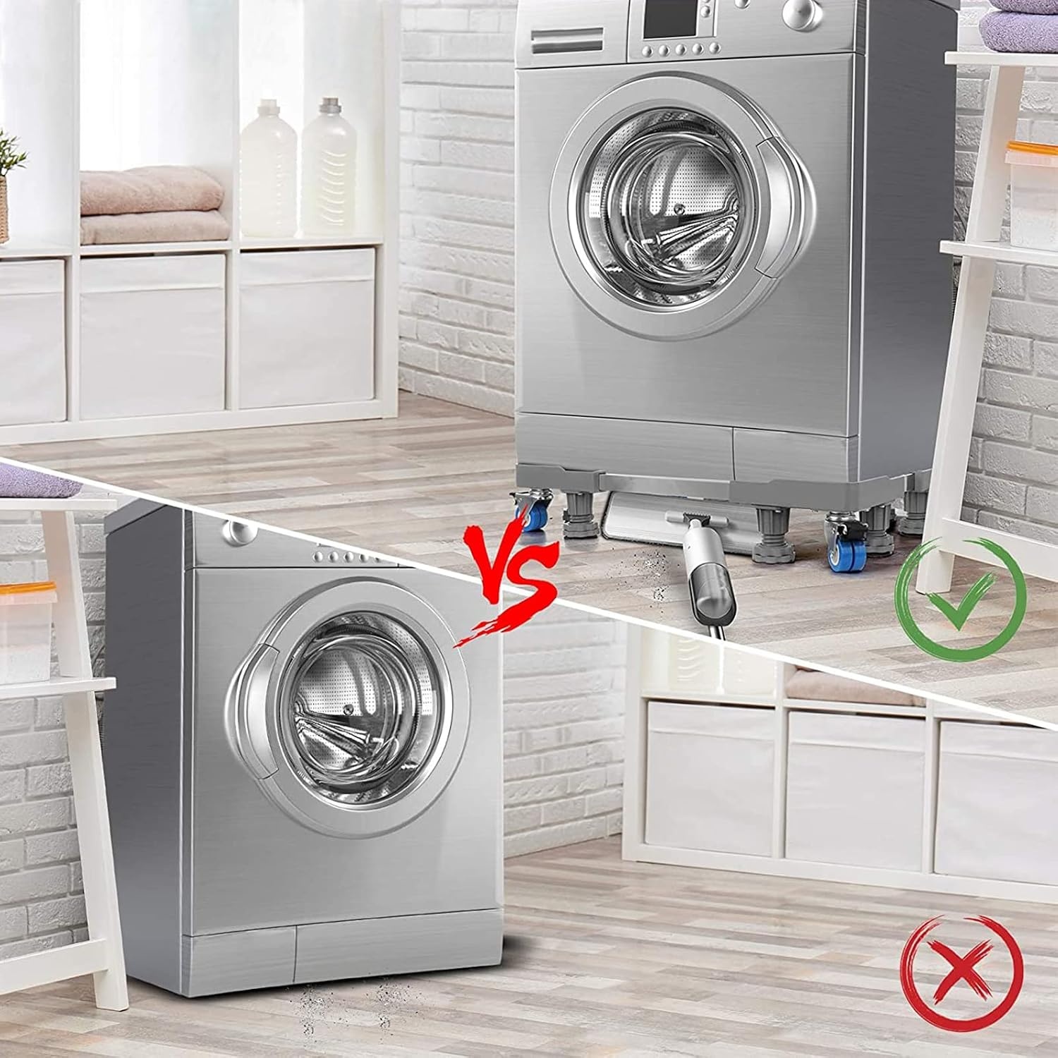 NIUXX Wasmachinebasis met 4 Wielen, wasmachine onderstel verstelbaar, basis voor wasmachine, max. 350 kg, verstelbare breedte 42-66 cm, hoogte 10-13 cm wasmachine voeten
