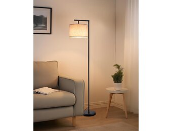EDISHINE Vloerlamp Woonkamer, Booglamp met Verstelbare Linnen Lampenkap, Leeslamp met E27 LED Lamp en Voetschakelaar, 160 cm Vloerlamp voor Slaapkamer, Onderliggenderkamer, Kantoor