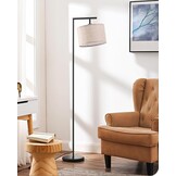 EDISHINE Vloerlamp Woonkamer, Booglamp met Verstelbare Linnen Lampenkap, Leeslamp met E27 LED Lamp en Voetschakelaar, 160 cm Vloerlamp voor Slaapkamer, Onderliggenderkamer, Kantoor