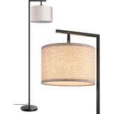 EDISHINE Vloerlamp Woonkamer, Booglamp met Verstelbare Linnen Lampenkap, Leeslamp met E27 LED Lamp en Voetschakelaar, 160 cm Vloerlamp voor Slaapkamer, Onderliggenderkamer, Kantoor