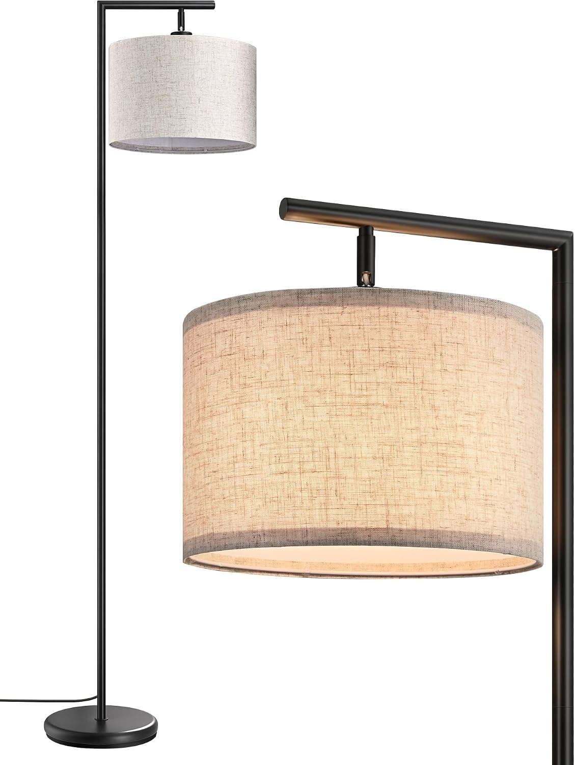 EDISHINE Vloerlamp Woonkamer, Booglamp met Verstelbare Linnen Lampenkap, Leeslamp met E27 LED Lamp en Voetschakelaar, 160 cm Vloerlamp voor Slaapkamer, Onderliggenderkamer, Kantoor
