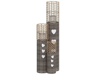 vidaXL Kaarsenhouders (3-delig) Wicker Grijs - 87% Korting