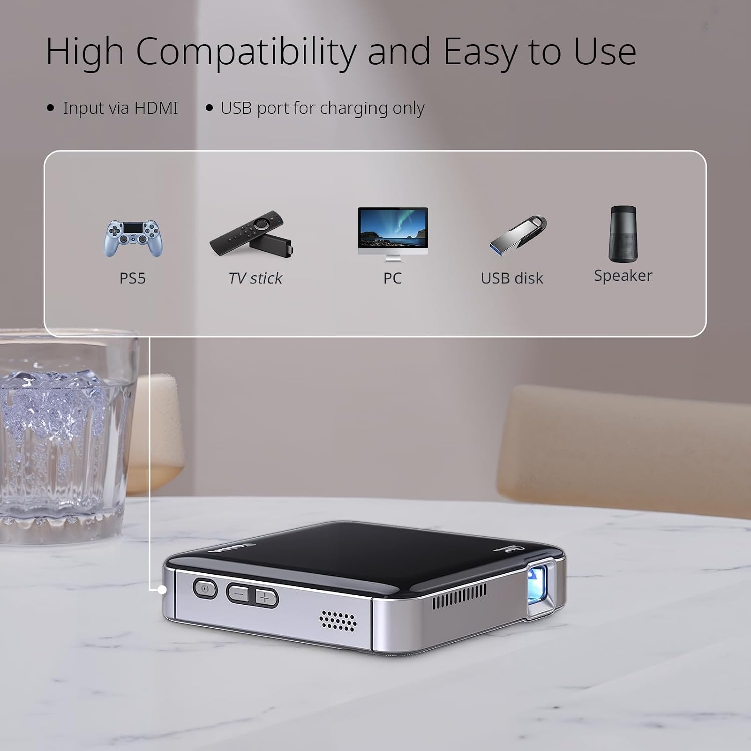 YOTON Y200 Mini DLP Projector - Draagbare Beamer met Accu - Wit