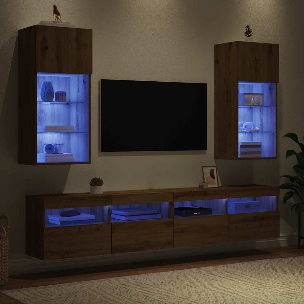 Wand TV-kast set Artisan Eiken 2 stuks - 54% Korting