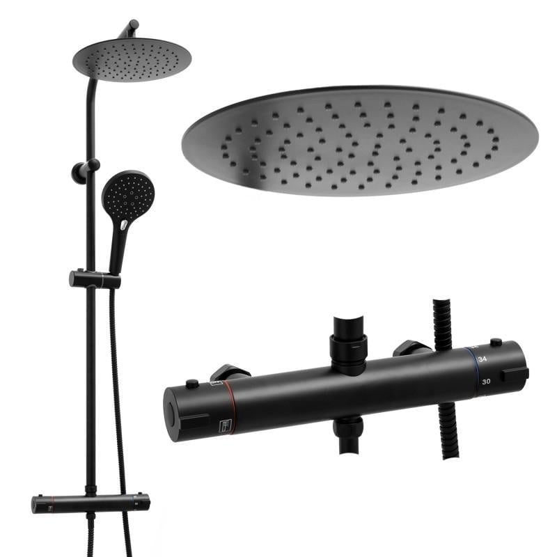 Zwarte doucheset - ø 25 cm - thermostaatkraan & handdouche