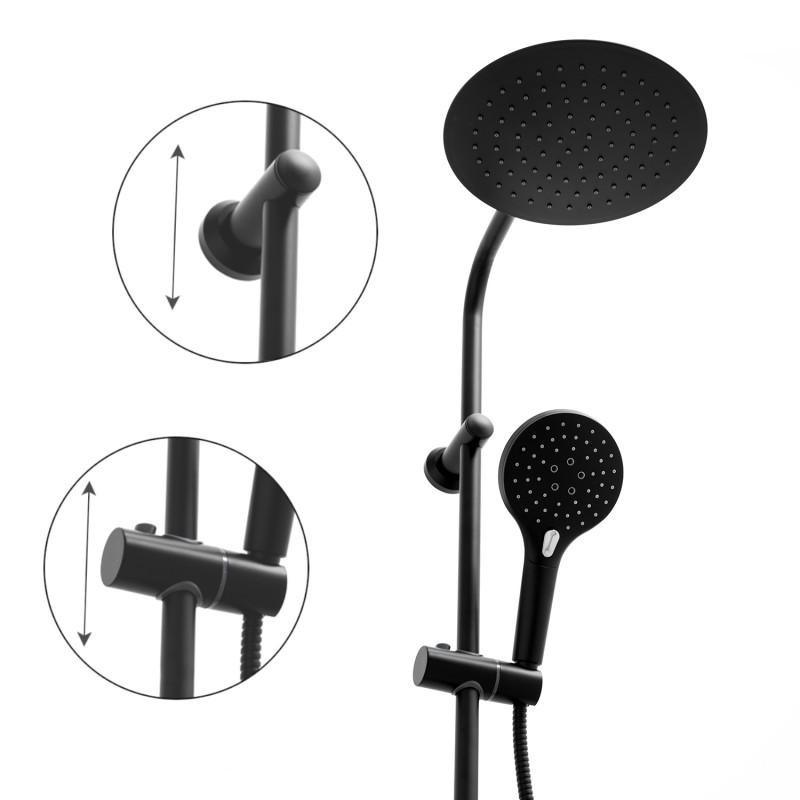 Zwarte doucheset - ø 25 cm - thermostaatkraan & handdouche