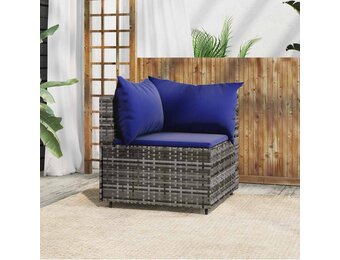 vidaXL Tuinhoekbank met kussens poly rattan grijs