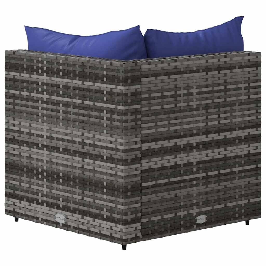 vidaXL Tuinhoekbank met kussens poly rattan grijs