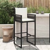 vidaXL Tuinbarkrukken met kussens 2 st poly rattan zwart
