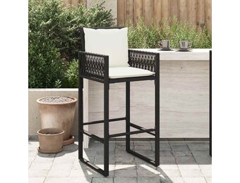 vidaXL Tuinbarkrukken met kussens 2 st poly rattan zwart