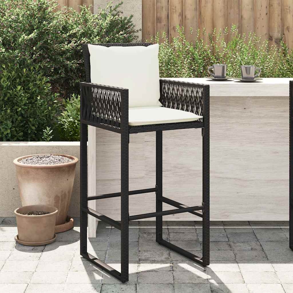 vidaXL Tuinbarkrukken met kussens 2 st poly rattan zwart