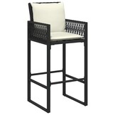 vidaXL Tuinbarkrukken met kussens 2 st poly rattan zwart