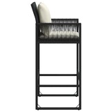 vidaXL Tuinbarkrukken met kussens 2 st poly rattan zwart