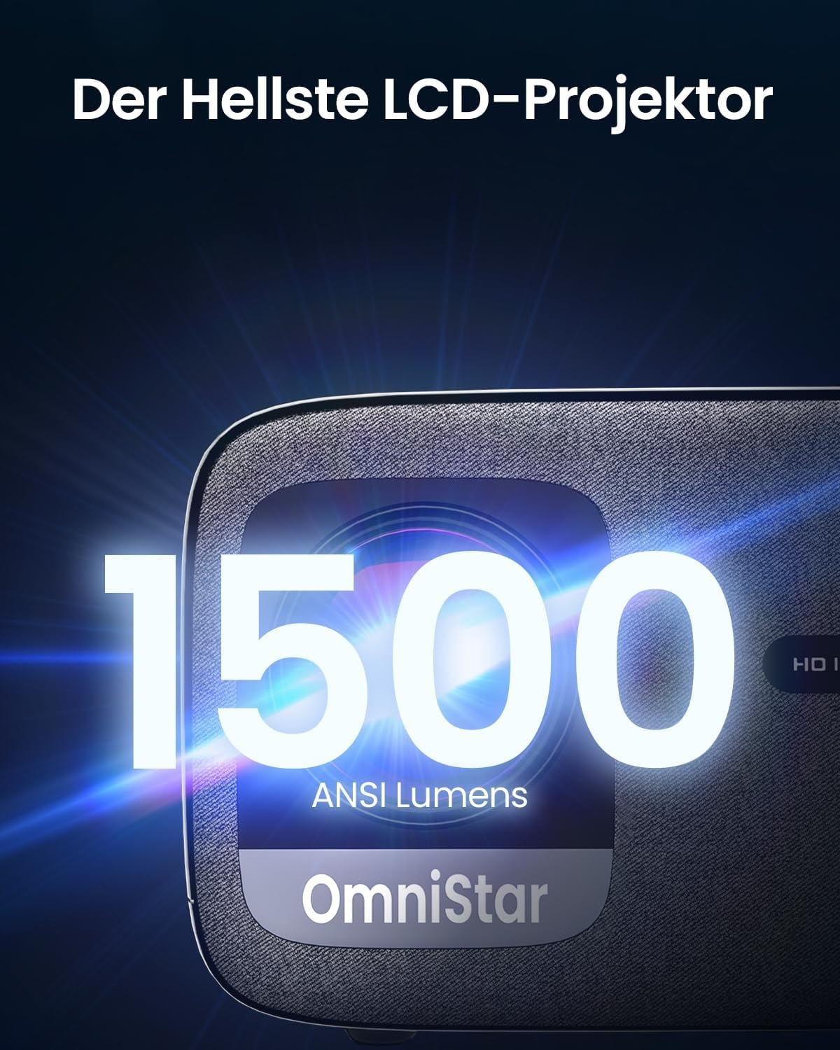 OmniStar L80 Projector met WiFi en Bluetooth, 1500 ANSI lumen Native 1080P Video Projector met 4K-ondersteuning, Auto Focus/Keystone, 2x15W Speakers, 200" Display, Compatibel met iOS/Android/TV Stick