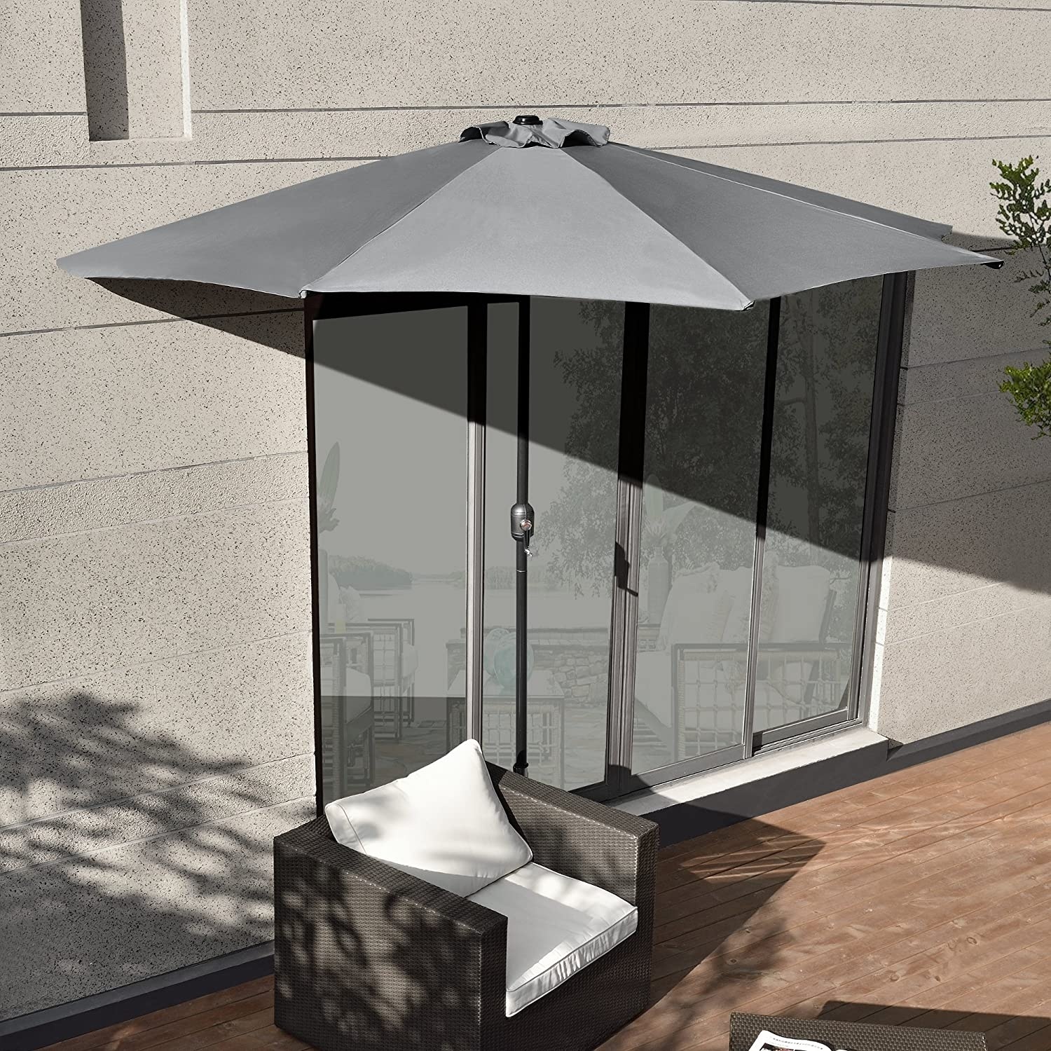 Balkonparasol - halve parasol - met zwengel - 240 cm - grijs