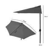 Balkonparasol - halve parasol - met zwengel - 240 cm - grijs