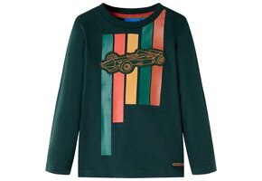 Kindershirt Lange Mouwen 116 Donkergroen Racewagen - 33% Korting