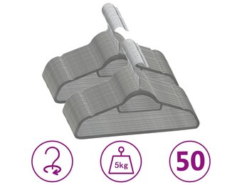 vidaXL 50-delige Kledinghangerset anti-slip fluweel grijs