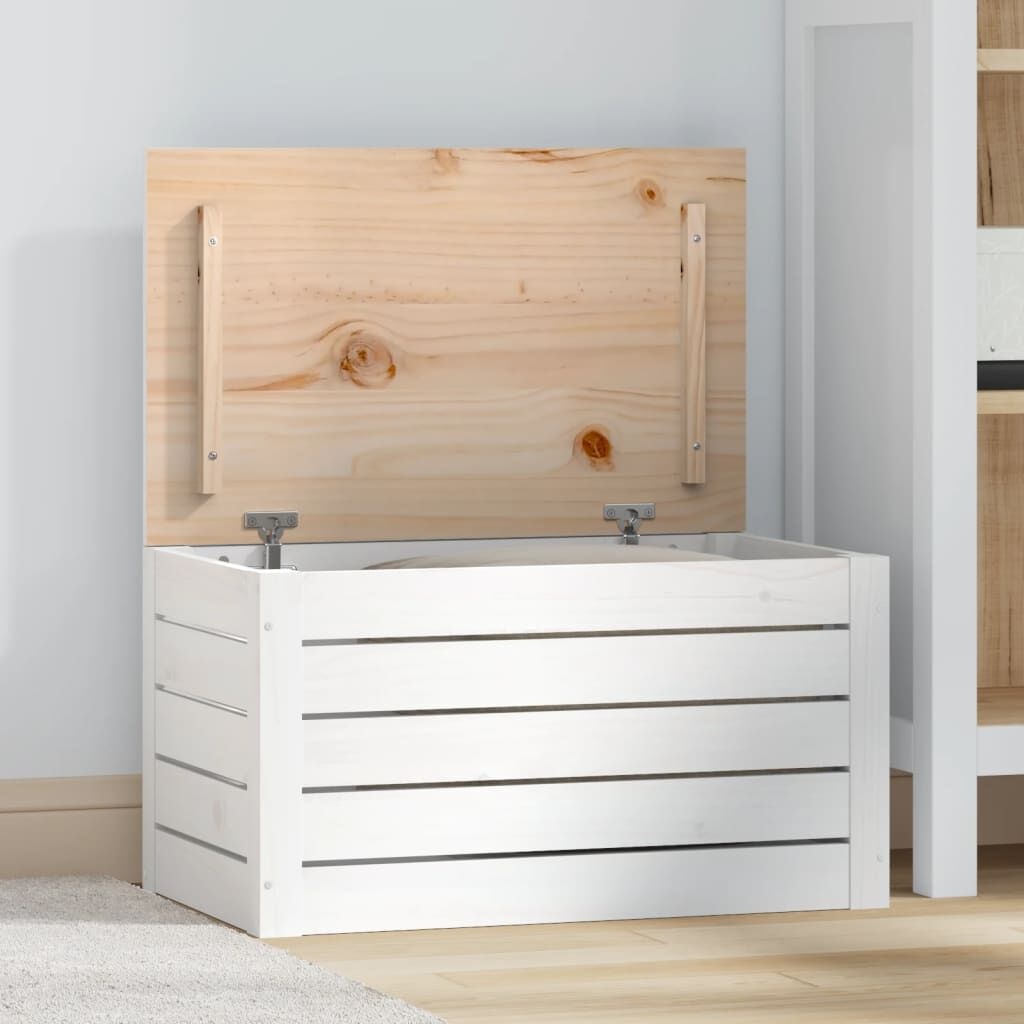 vidaXL Opbergbox wit 59,5x36,5x33 cm massief grenenhout