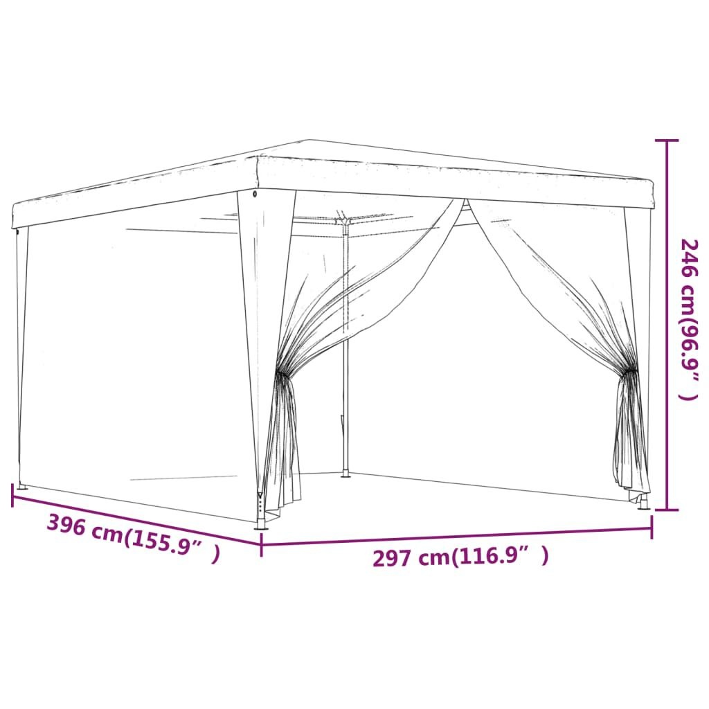 vidaXL Partytent met 4 mesh zijwanden 3x4 m HDPE antracietkleurig
