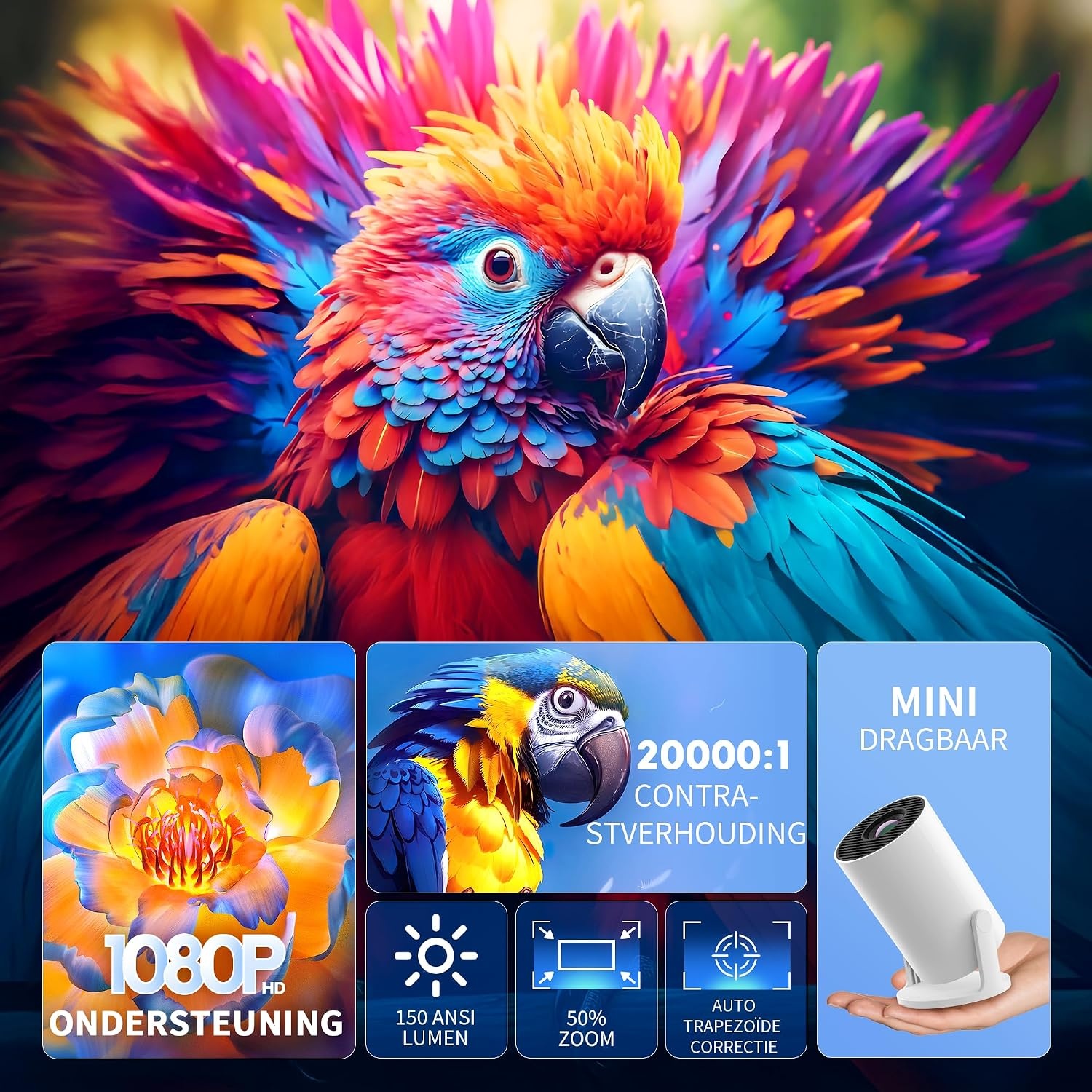 Android TV draagbare miniprojector YOTON Y4 Wi-Fi Bluetooth-videoprojector ondersteunt 1080P thuisbioscoop