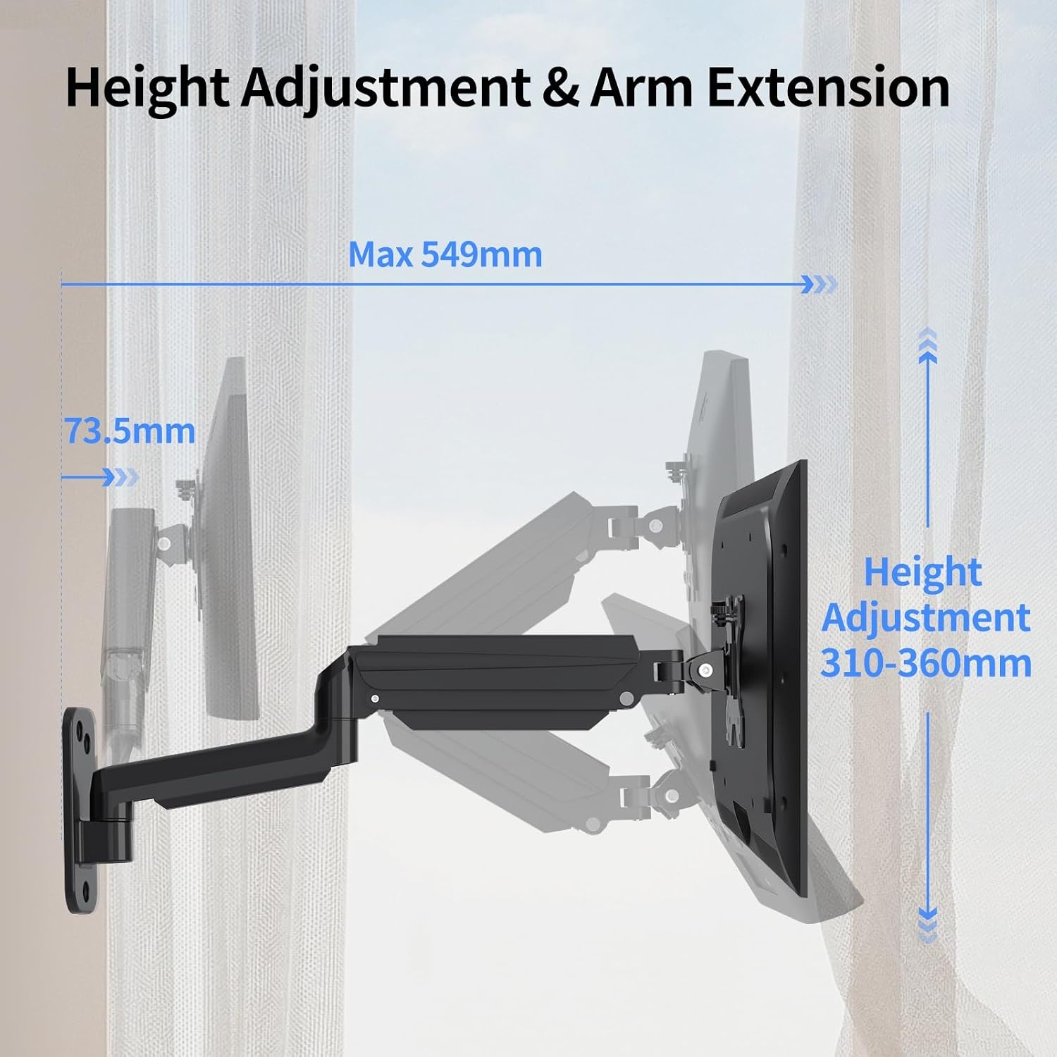 suptek Monitor Muurbeugel voor 13-32 inch Schermen, Zwart, Gasveer met Kantel- en Draaifunctie