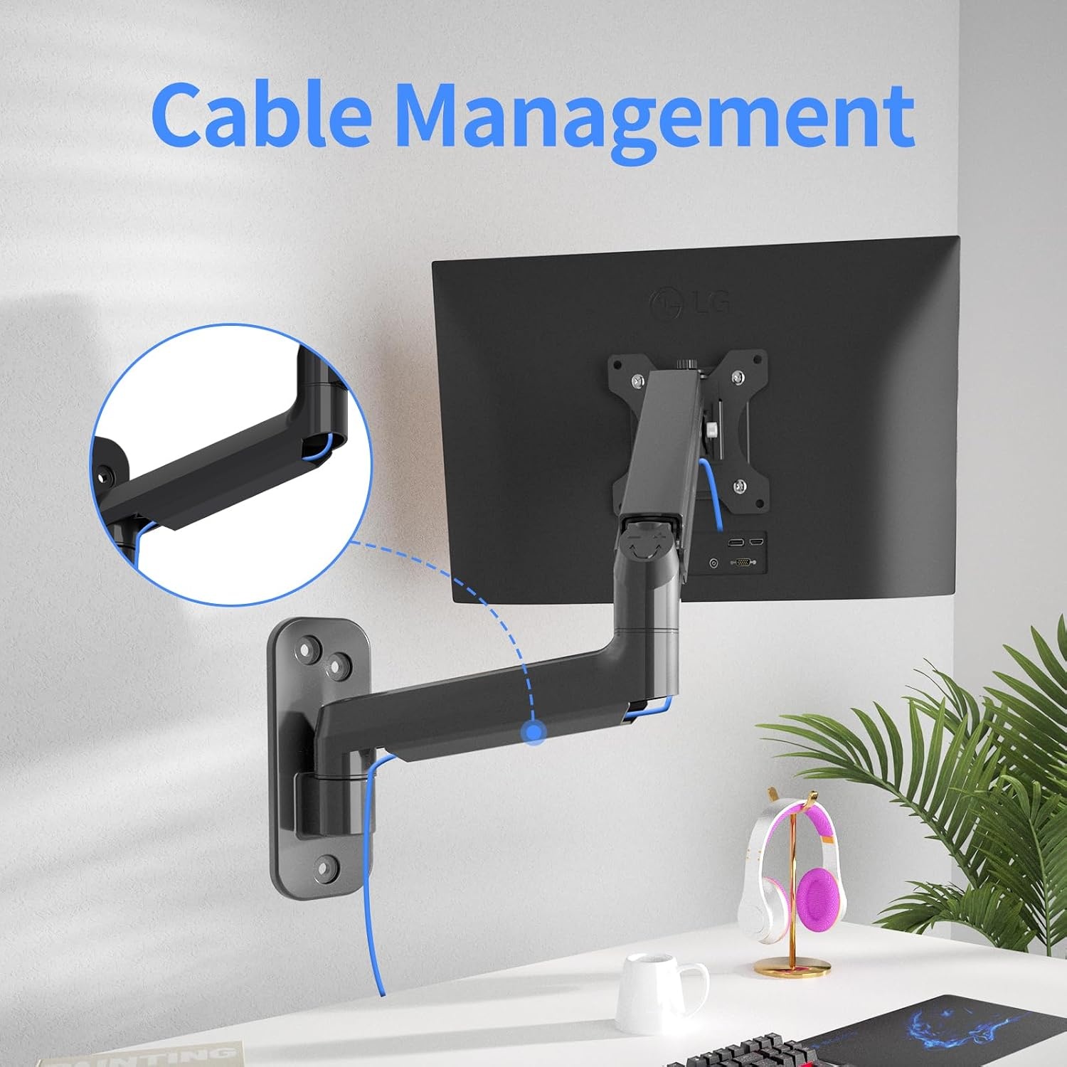 suptek Monitor Muurbeugel voor 13-32 inch Schermen, Zwart, Gasveer met Kantel- en Draaifunctie