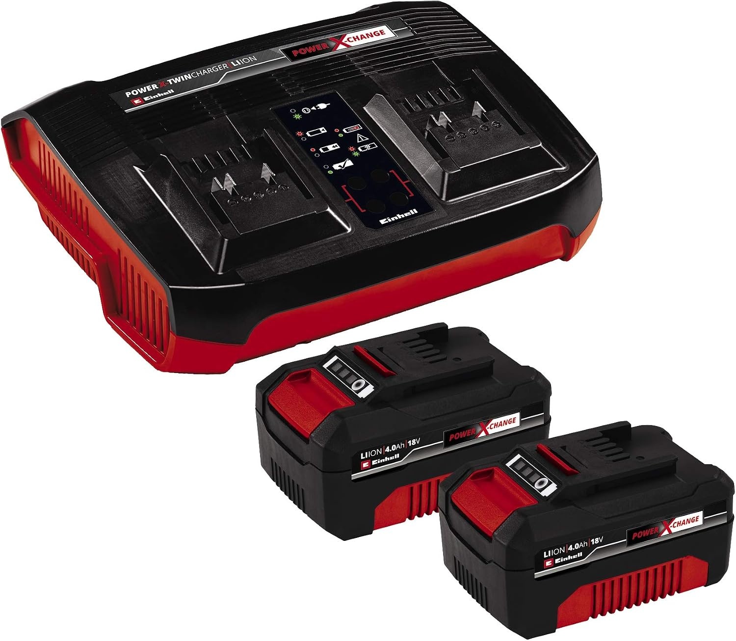 Einhell Power X-Change Starterset 2x 4,0 Ah Accu en Twincharger 3A
