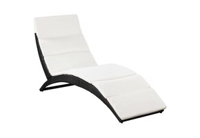 Inklapbaar Ligbed met Kussen - Poly Rattan Zwart - 41% Korting
