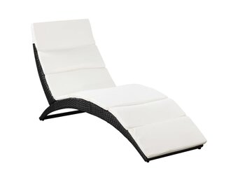 vidaXL Ligbed inklapbaar met kussen poly rattan zwart
