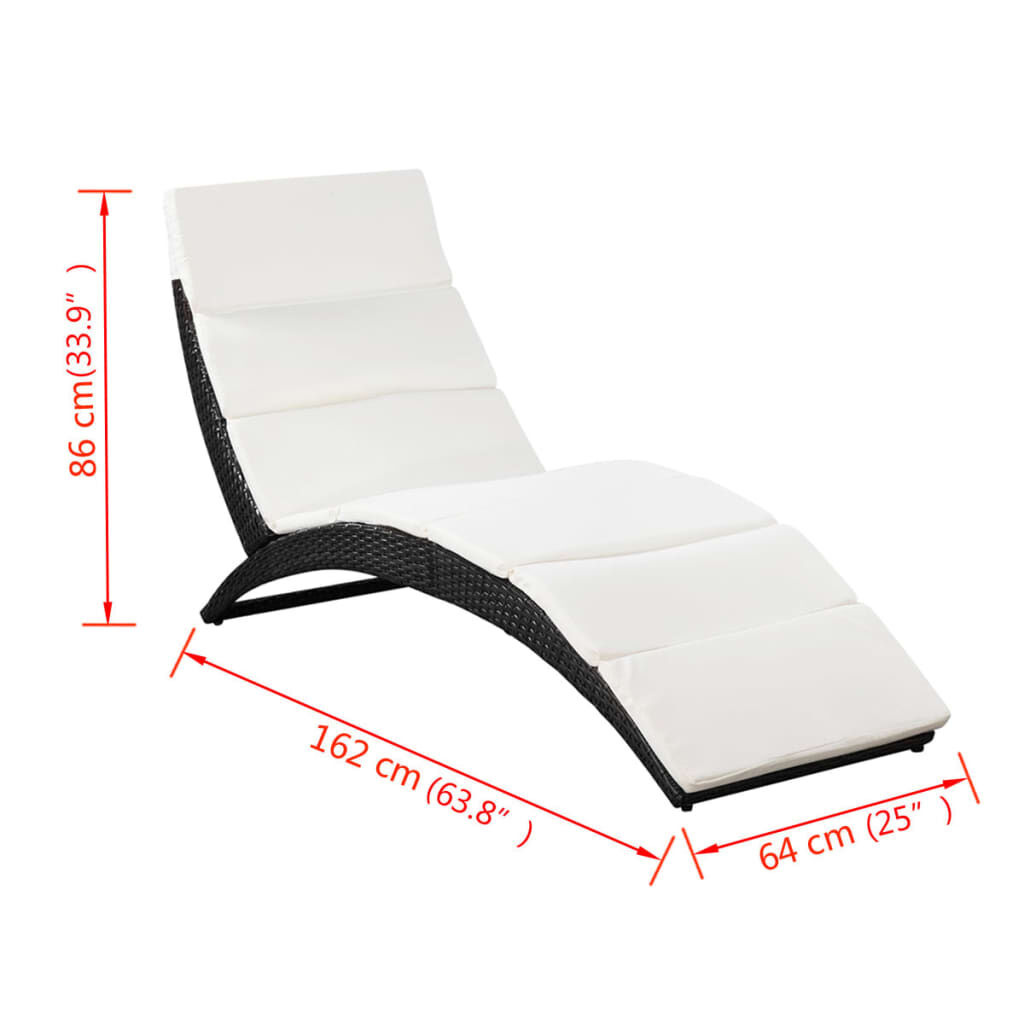 vidaXL Ligbed inklapbaar met kussen poly rattan zwart