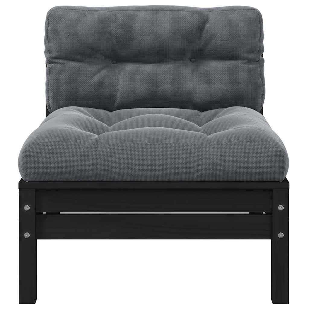 vidaXL 3-delige Loungeset met kussens massief grenenhout zwart